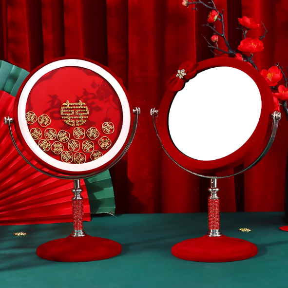 结婚陪嫁镜子一对梳子套装红色喜镜新娘女方出嫁化妆婚礼用品大全